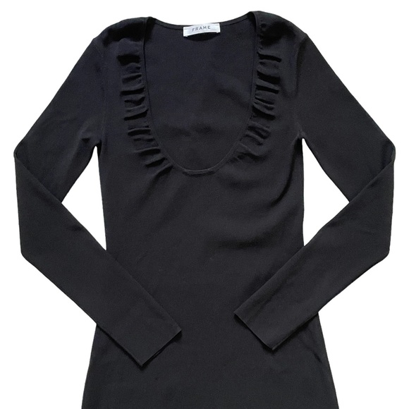 Frame Denim Dresses & Skirts - Frame Black Sweater Dress, Long Sleeve Deep Scoop Neck, SAMPLE, size 6 or 8?